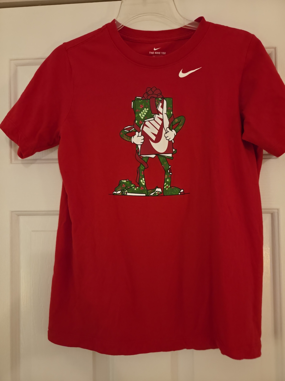 Nike Kids Red Graphic Tee with Holiday Gift Box Print